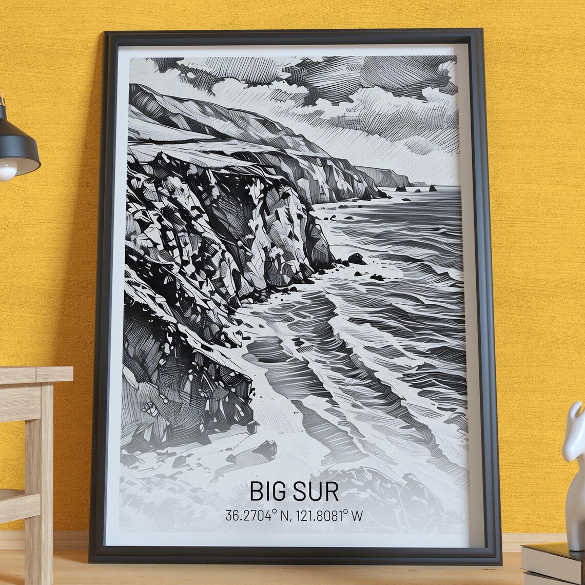 Big Sur Travel Poster, Rugged Coastal Scene
