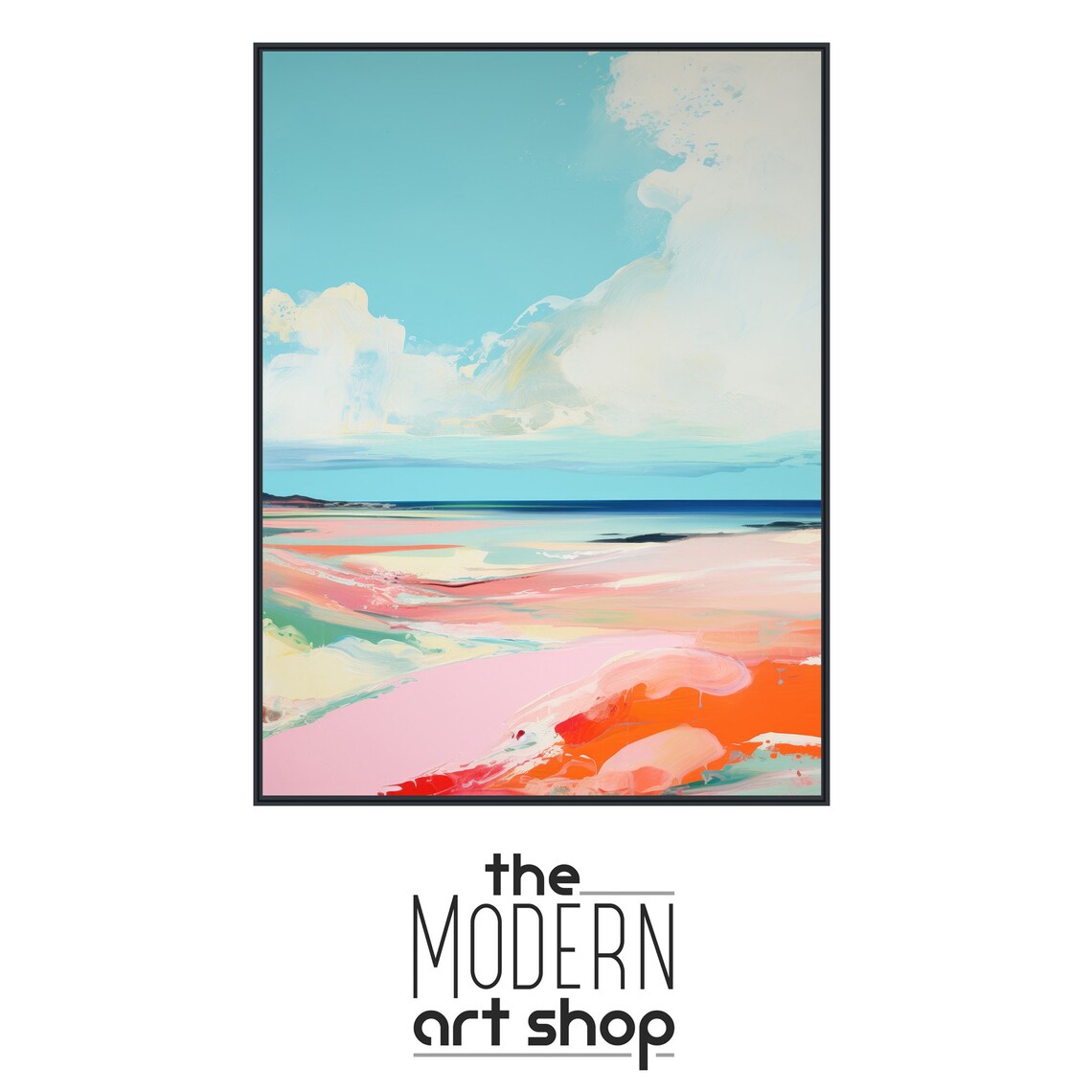 Modern Abstract Seascape Art Print, Light Blue Beachside - Image 4
