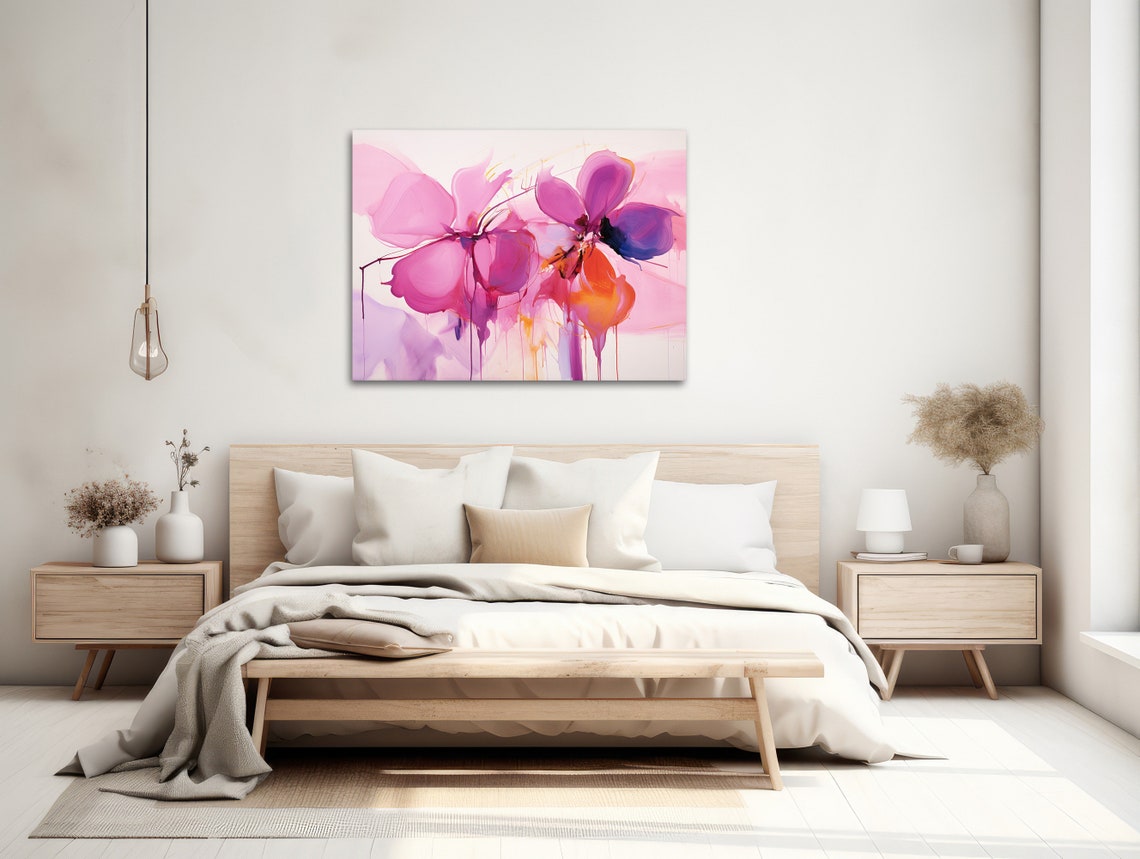 Large Pink Purple Orange Translucent Flowers Abstract Art Poster - Image 2