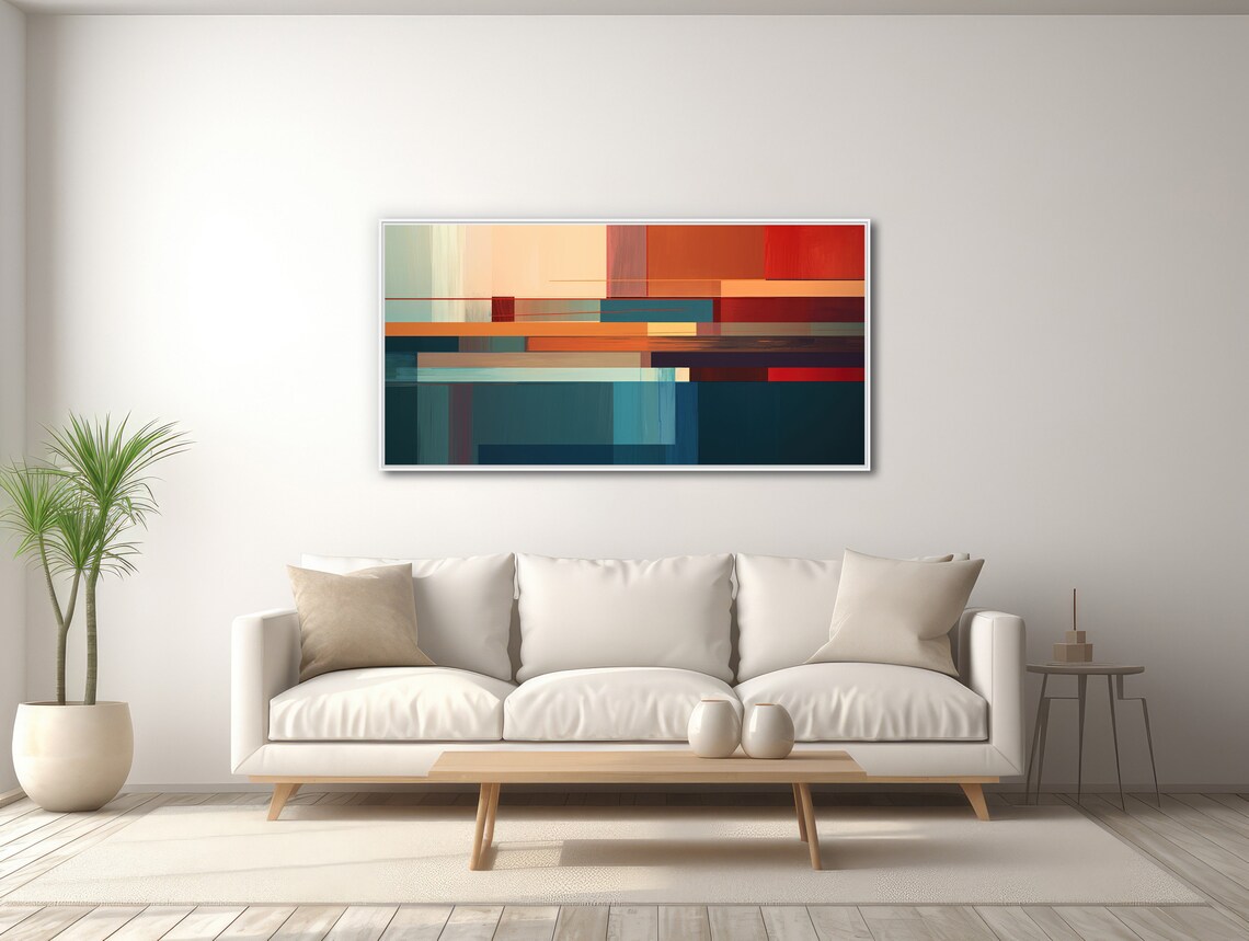 Geometric Abstract Art Print, Vintage Modern Panorama - Image 3