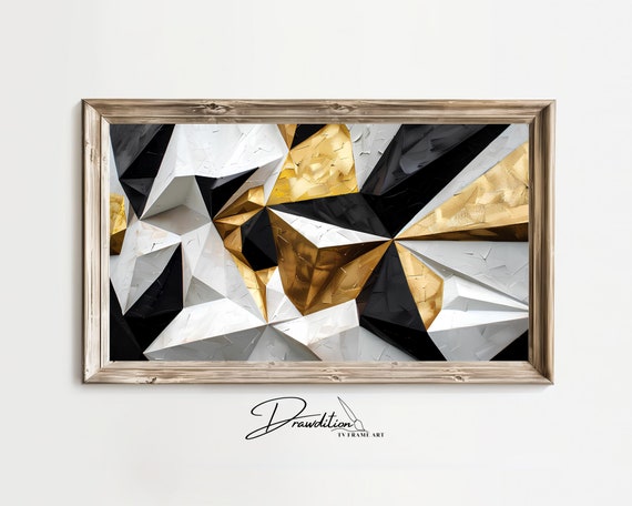 Frame Tv Art Black White Gold Abstract Frame Tv Art Geometric Gold Black White Abstract Frame Tv Art White Black Gold