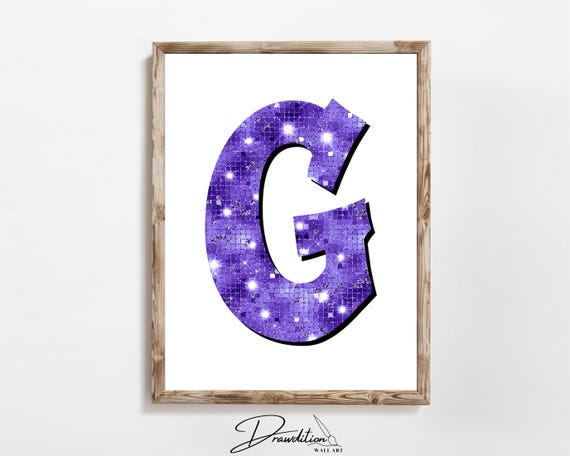 Disco Indigo Letter G Print Purple Trendy Personalized Monogram Wall Art Disco Cowgirl Dorm Decor Preppy Poster Teen Room