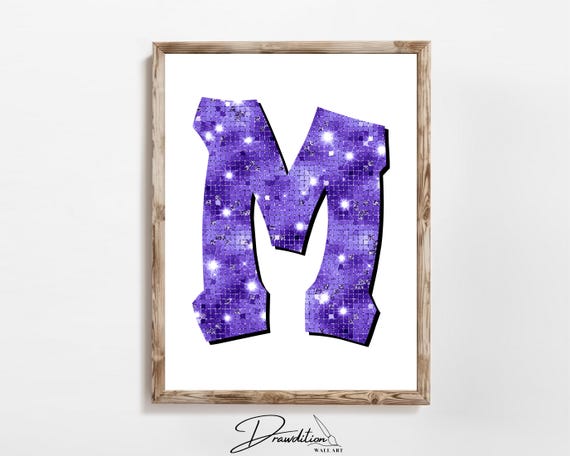 Disco Indigo Letter M Print Purple Trendy Personalized Monogram Wall Art Disco Cowgirl Dorm Decor Preppy Poster Teen Room