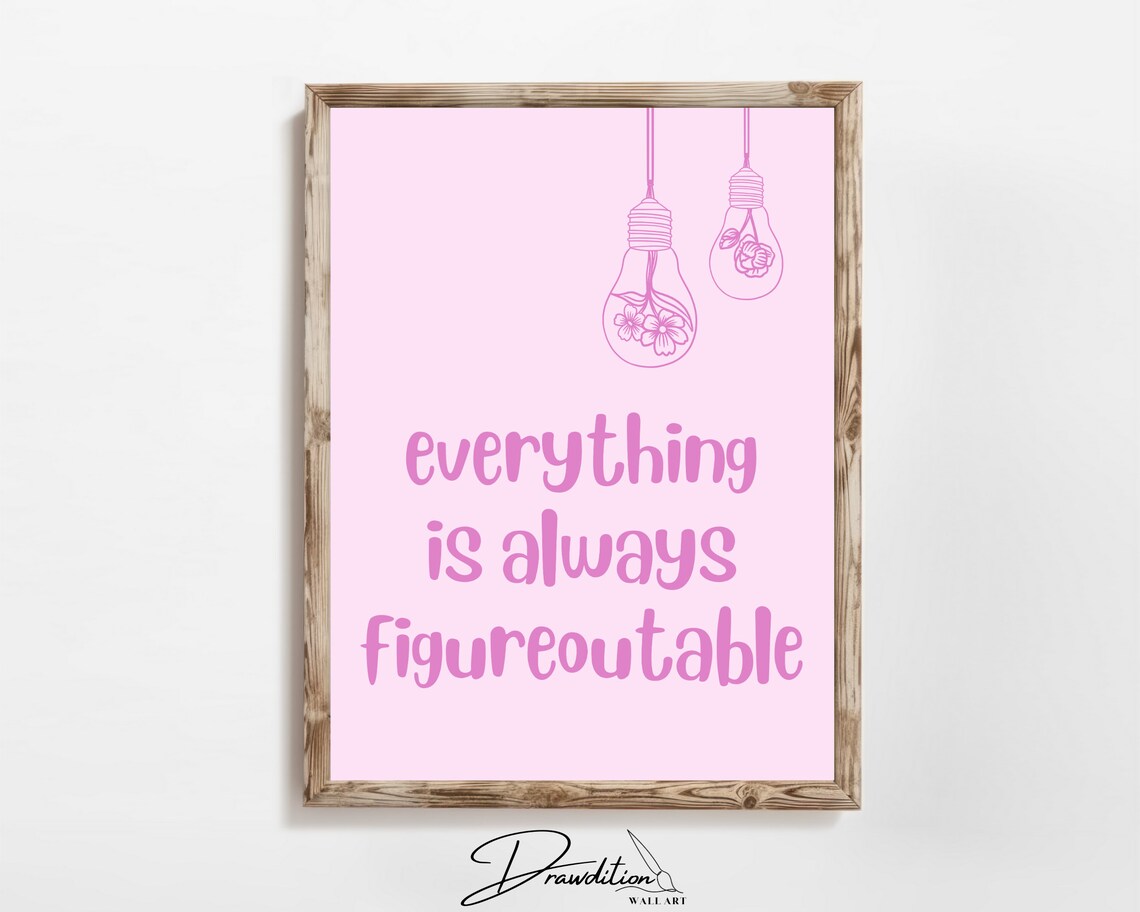 Everything Is Always Figureoutable Pink Quote Lightbulb Wall Art Poster
