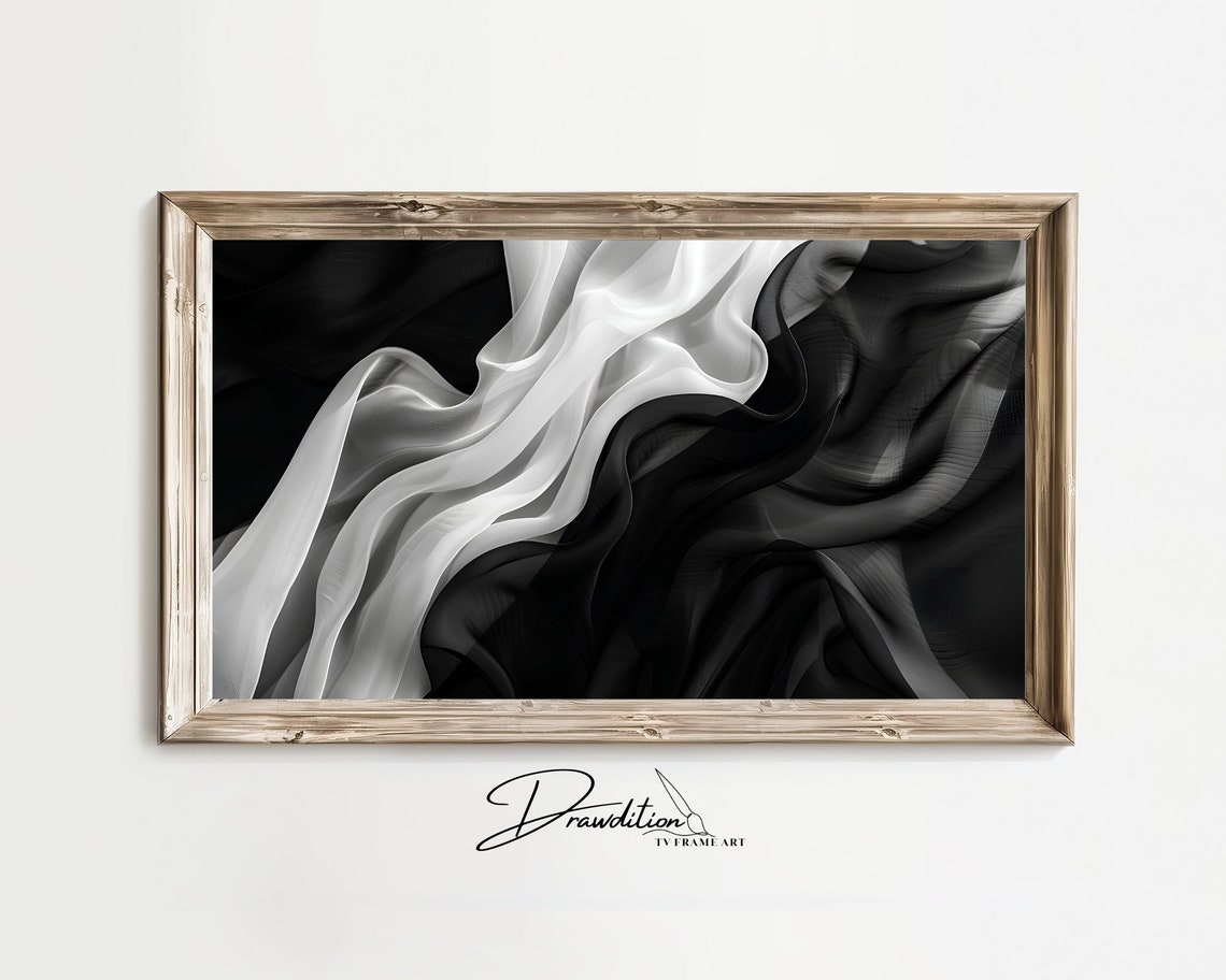 Black White Flowing Silk Waves Bold Contrast Abstract 3D Wall Art