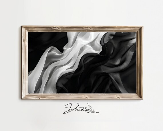 Black Frame Tv Art Black White Abstract 3d Frame Tv Art Textured Frame Tv Art White Frame Tv Art Black White Waves Tv Art