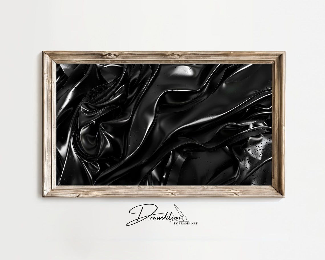 Matte Black Liquid Silk Waves Abstract Moody Modern Dark Print