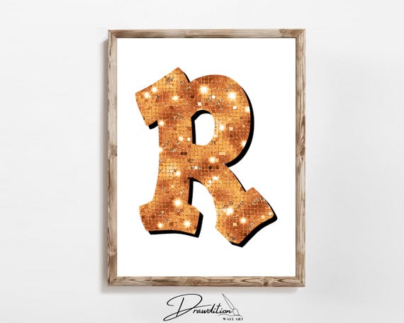 Disco Orange Letter R Print Orange Trendy Personalized Monogram Wall Art Disco Cowgirl Dorm Decor Preppy Poster Teen Room