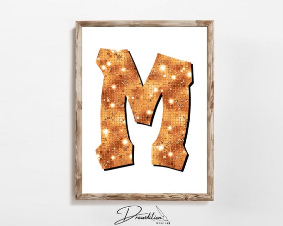 Disco Orange Letter M Print Orange Trendy Personalized Monogram Wall Art Disco Cowgirl Dorm Decor Preppy Poster Teen Room