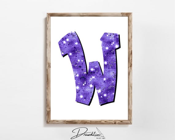 Disco Indigo Letter W Print Purple Trendy Personalized Monogram Wall Art Disco Cowgirl Dorm Decor Preppy Poster Teen Room