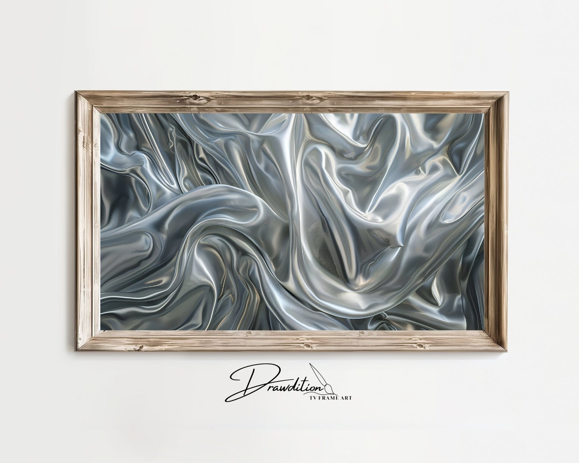 Silver Grey Flowing Silk Waves Abstract 3D Elegant Fluid Wall Art