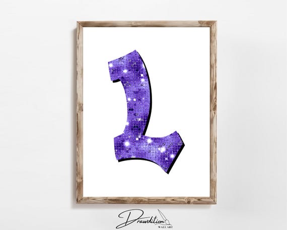 Disco Indigo Letter L Print Purple Trendy Personalized Monogram Wall Art Disco Cowgirl Dorm Decor Preppy Poster Teen Room
