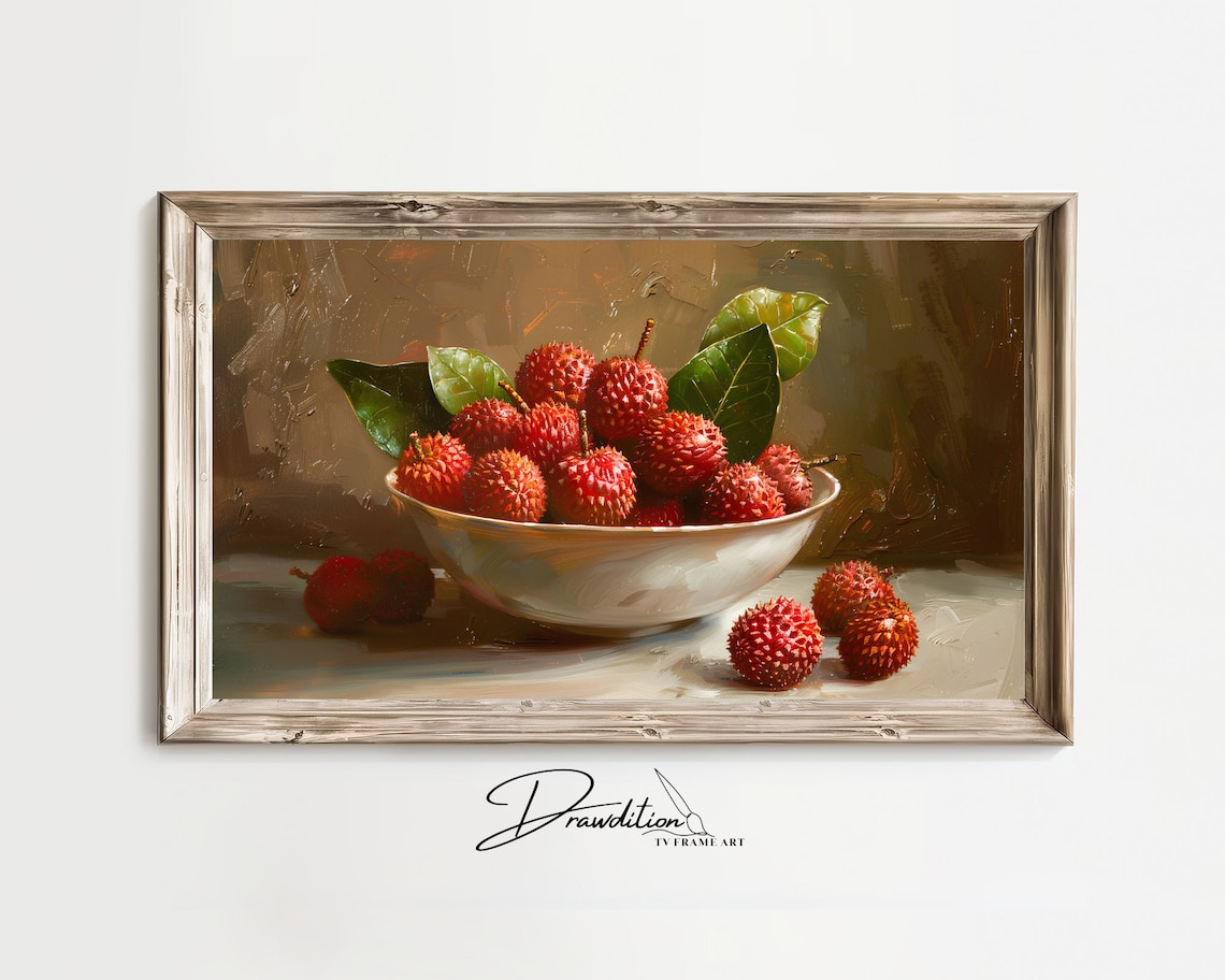 Bowl of Red Lychees Classic Fruit Still Life Rich Oil Art Print