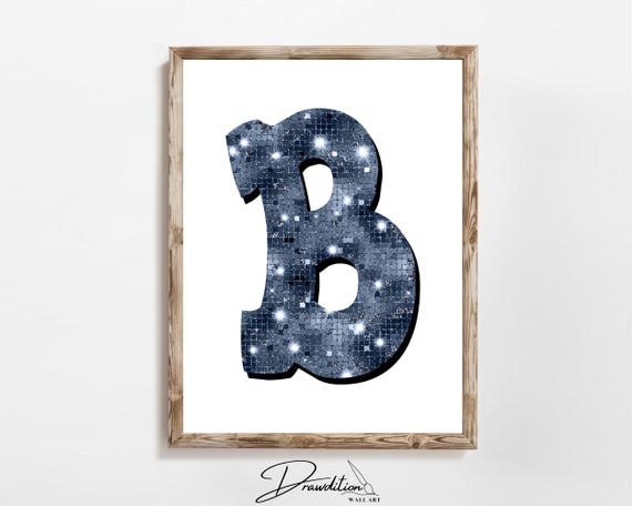Disco Navy Blue Letter B Print Navy Trendy Personalized Monogram Wall Art Disco Cowgirl Dorm Decor Preppy Poster Teen Room