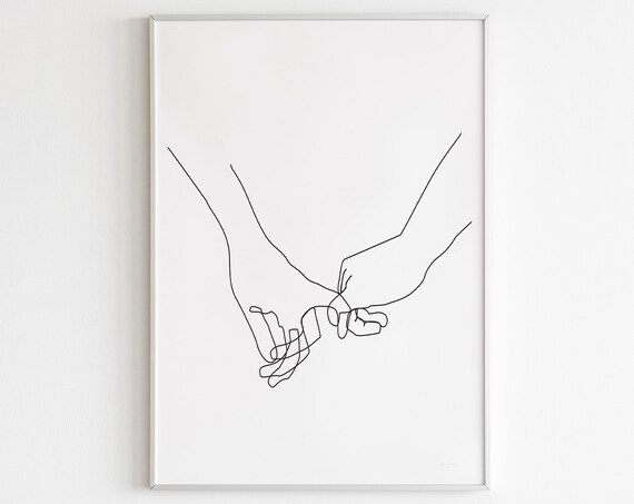 Pinky Swear Line Drawing, Minimalist Couple Art Print