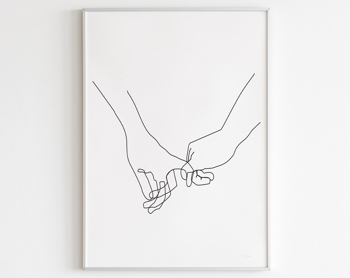 Pinky Swear Line Drawing, Minimalist Couple Art Print