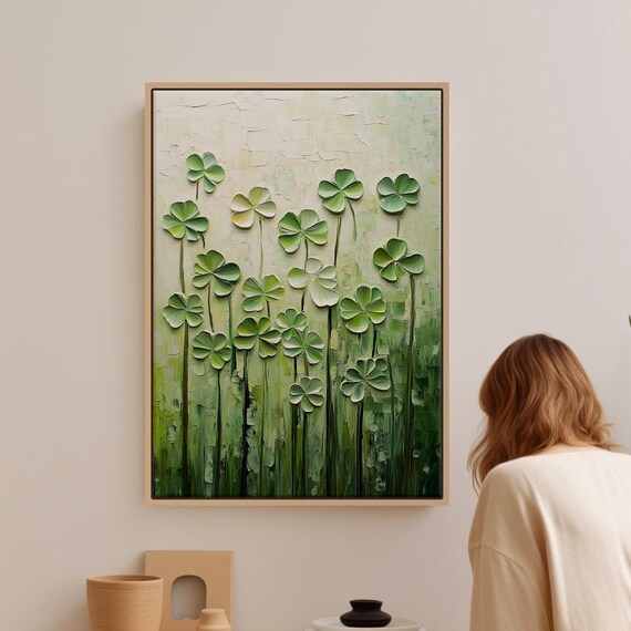 Vertical Meadow Of Green Clovers Wall Art Textured Hangable Artwork For Nature Inspired Home Dcor And Unique Charm
