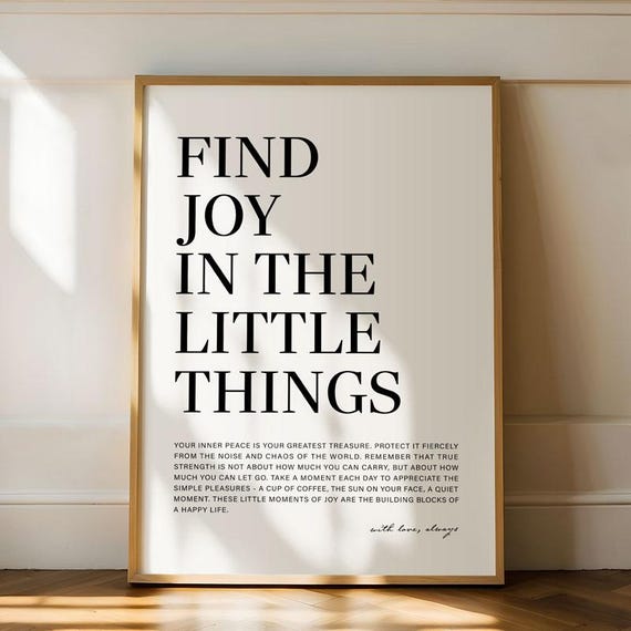 Find Joy In The Little Things Wall Art Minimalist Print Motivational Quote Poster Modern Neutral Home Decor