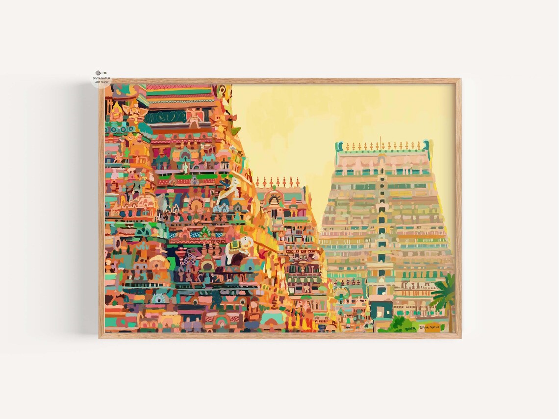 Srirangam Temple Painting, South Heritage Art Print