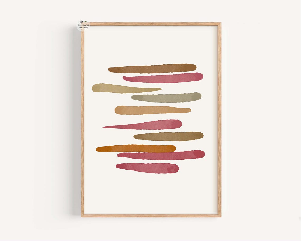 Boho Abstract Brushstrokes Minimalist Earthy Tone Stripe Art Print