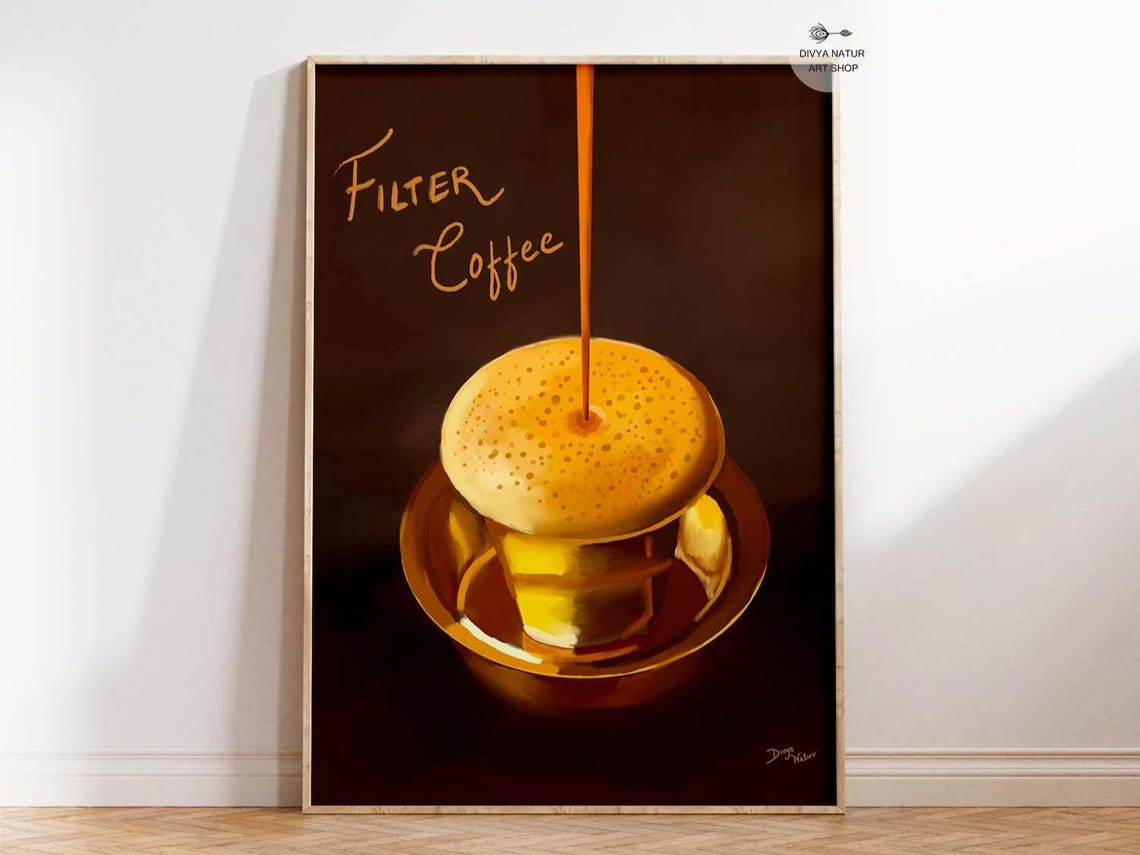 Hot South Indian Filter Coffee Brass Dabara Kitchen Art Print
