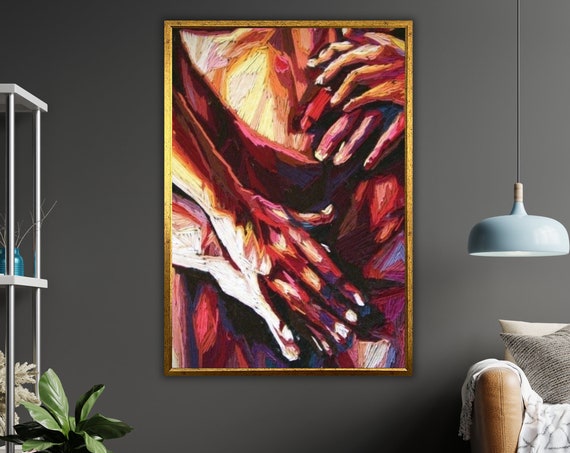 Minimalist Nude Couple Watercolor Art Ready To Hang Framed Wall Decor Romantic Bedroom Art