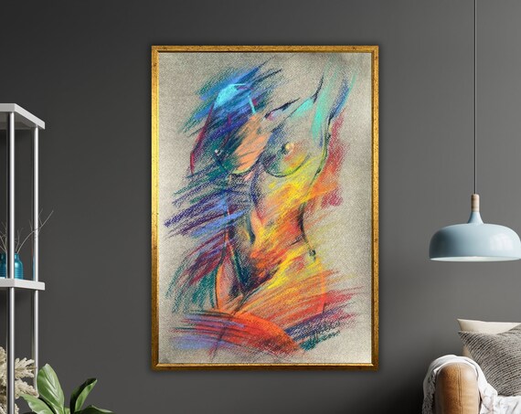 Rainbow Abstract Female Torso Pastel Sketch Expressive Art Poster