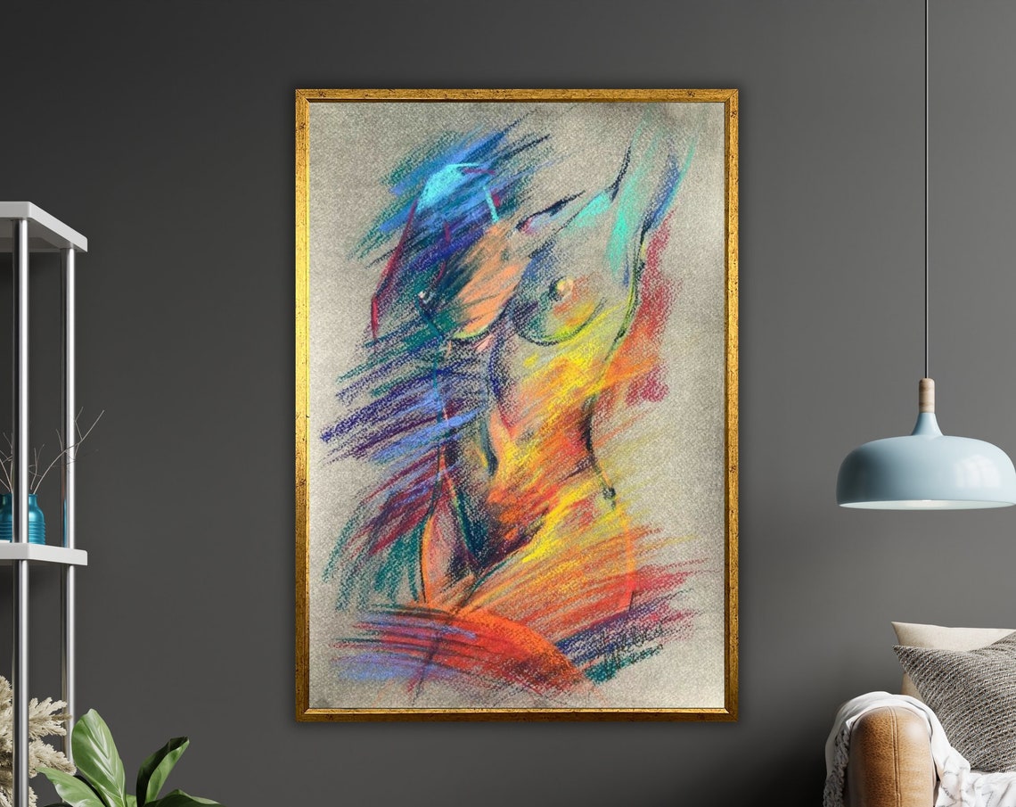 Rainbow Abstract Female Torso Pastel Sketch Expressive Art Poster