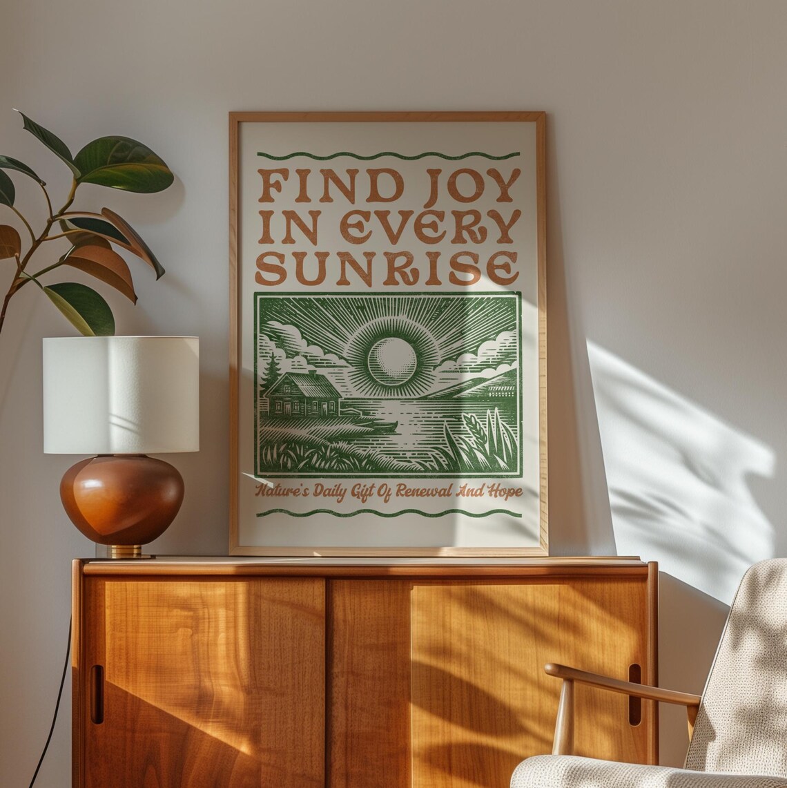 Vintage Sunrise Quote Art Print, Rustic Woodcut Style - Image 3