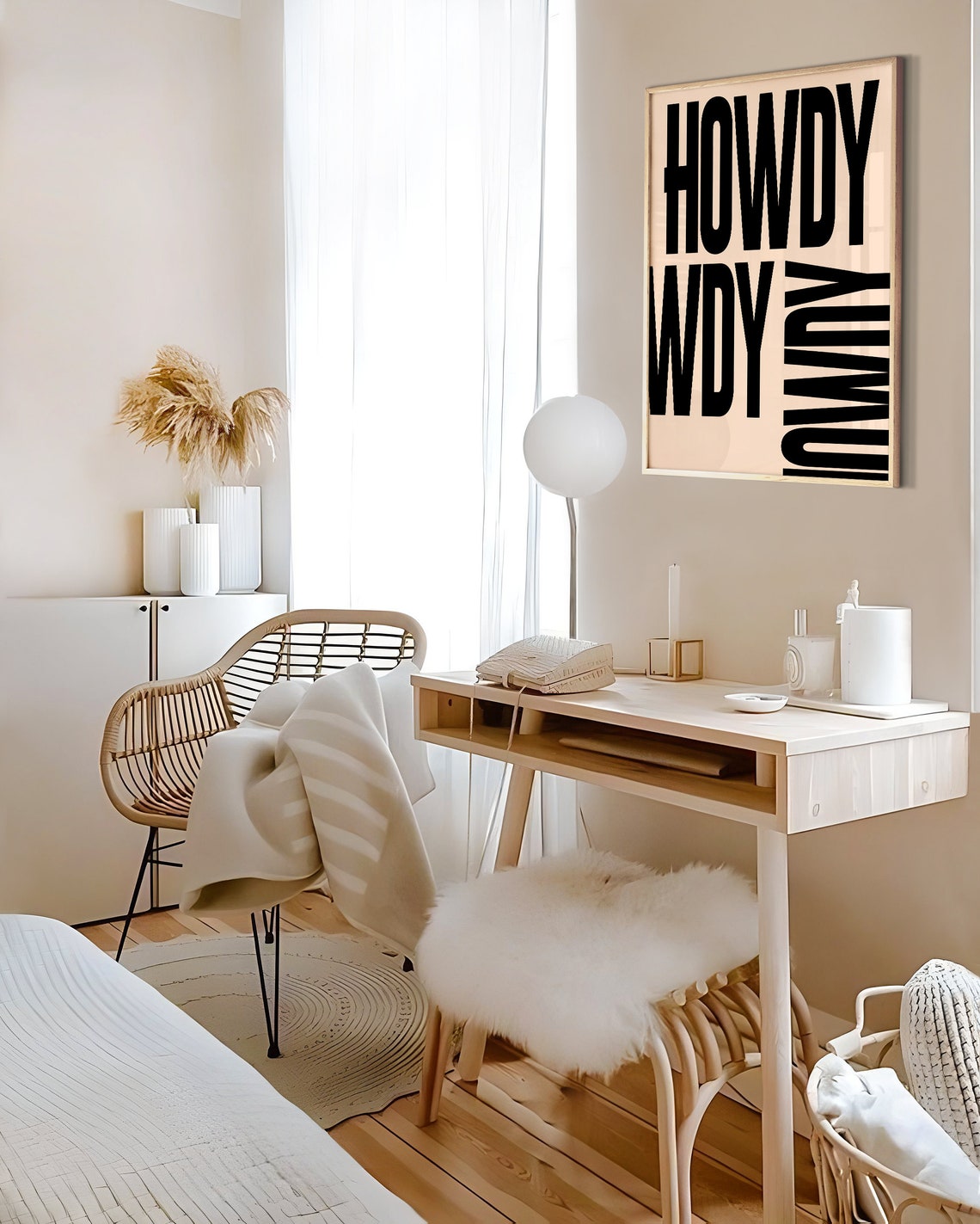 Howdy Beige And Black Bold Typography Western Retro Art Poster - Image 3