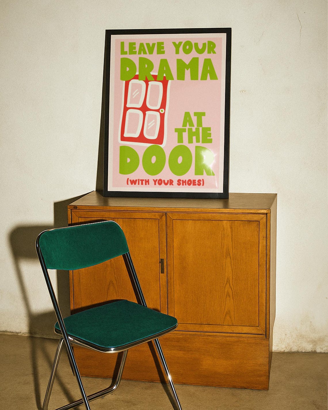 Leave Your Drama at the Door Funny Red Door House Rule Quote Poster - Image 2
