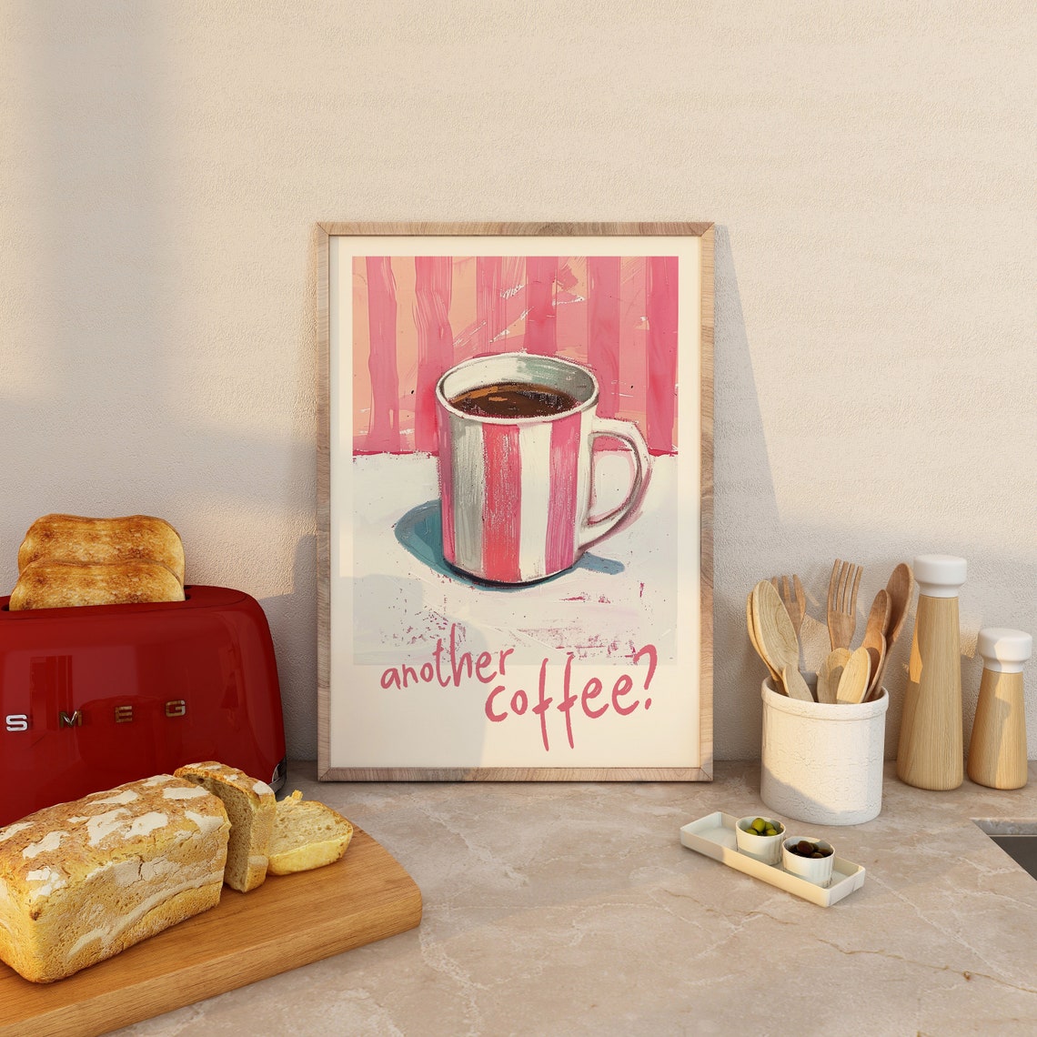 Another Coffee Pink Striped Mug Painted Kitchen Coffee Bar Poster - Image 2