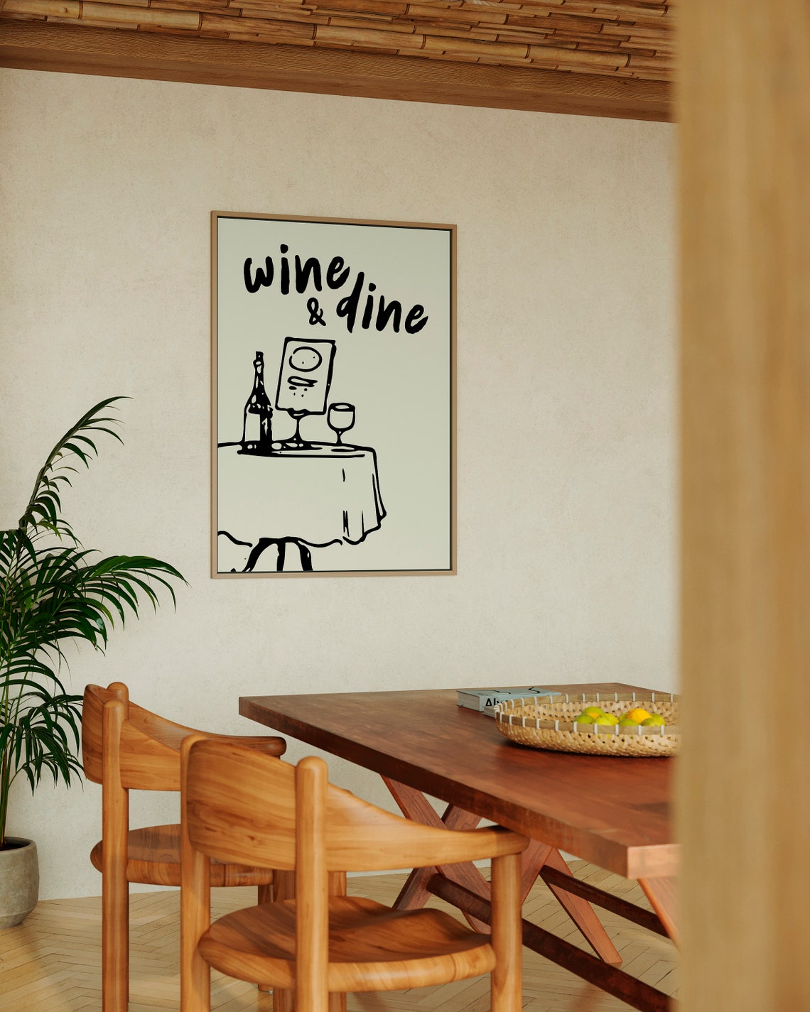 Wine And Dine Romantic Table Sketch Black Cream Kitchen Poster - Image 3