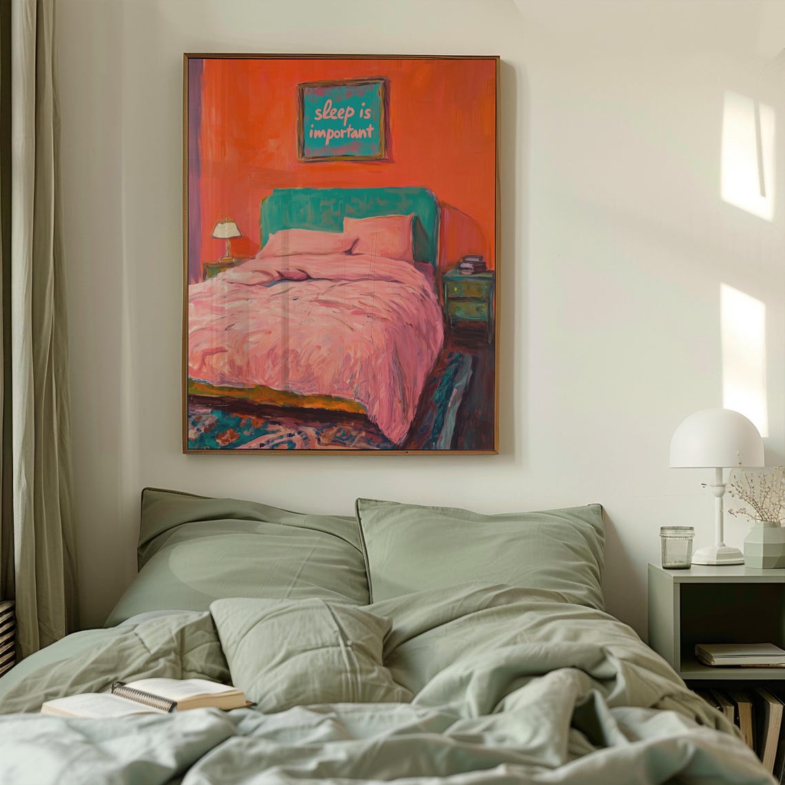 Sleep Is Important Cozy Pink Bedroom Interior Painting Poster - Image 2