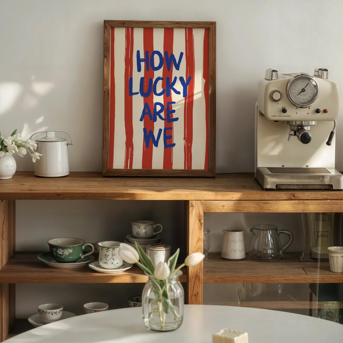 How Lucky Are We Typography Poster, Retro Stripes - Image 3