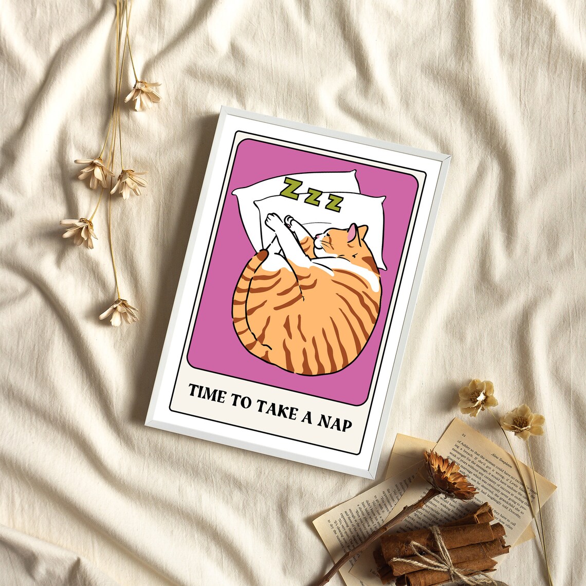 Cat Nap Tarot Card Style Art Print, Funky Retro - Image 3