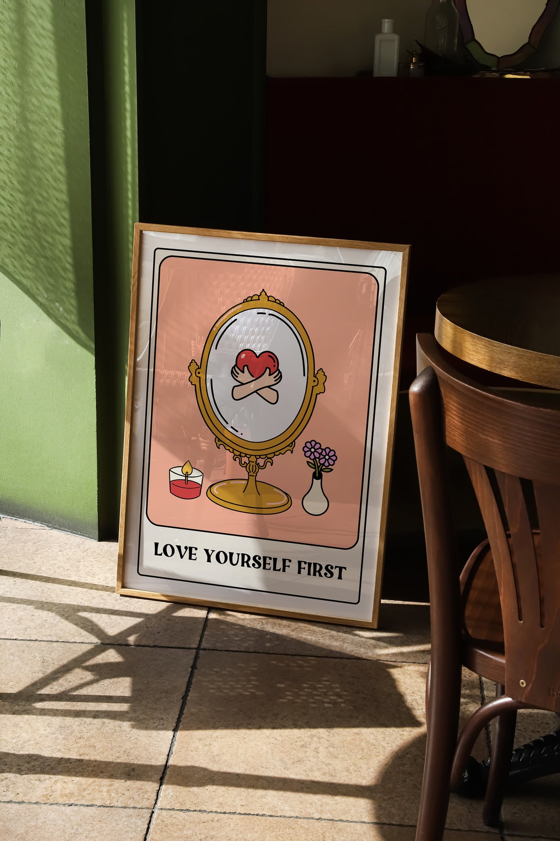 Love Yourself First Tarot Style Mirror Heart Affirmation Poster - Image 3