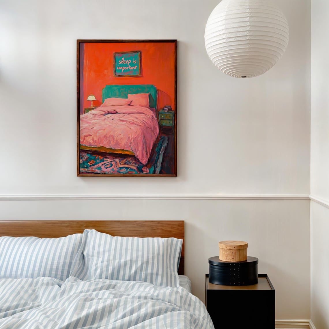 Sleep Is Important Cozy Pink Bedroom Interior Painting Poster - Image 3