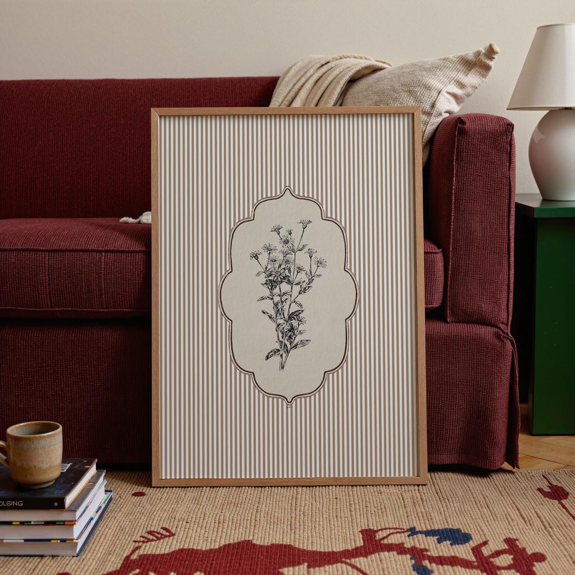 Vintage Botanical Floral Line Art Print Antique Wildflower Illustration Cosy Cottagecore Wall Classic Garden Timeless Stripes - Image 4