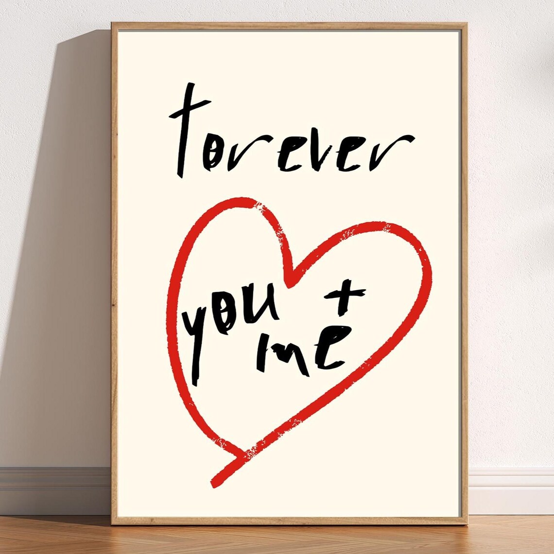 Sweet Hand Drawn Forever You Plus Me Red Heart Minimalist Love Poster
