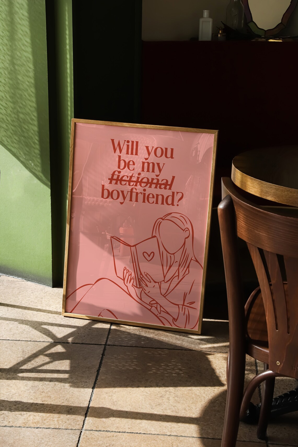 Will You Be My Fictional Boyfriend Reader Girl Line Art Poster - Image 3