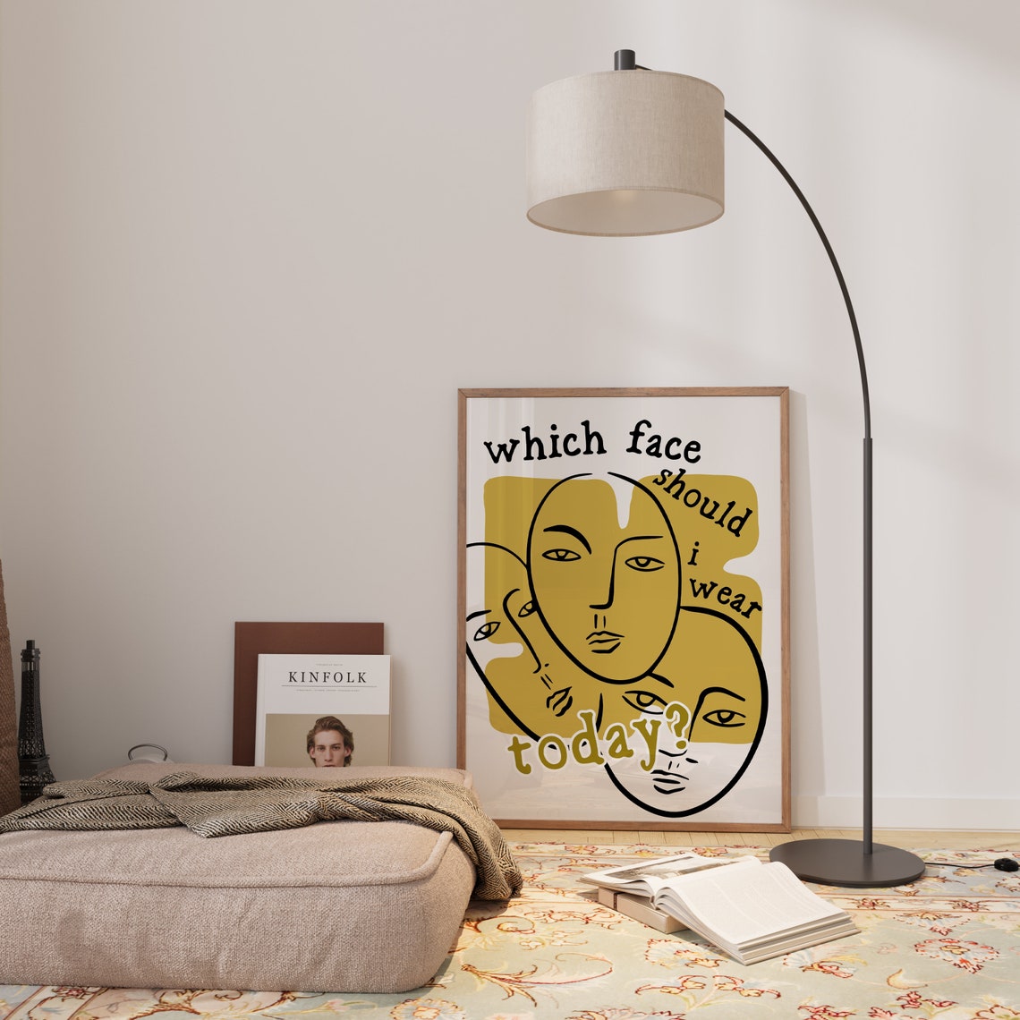 Which Face Should I Wear Today Abstract Fun Line Art Face Print - Image 3