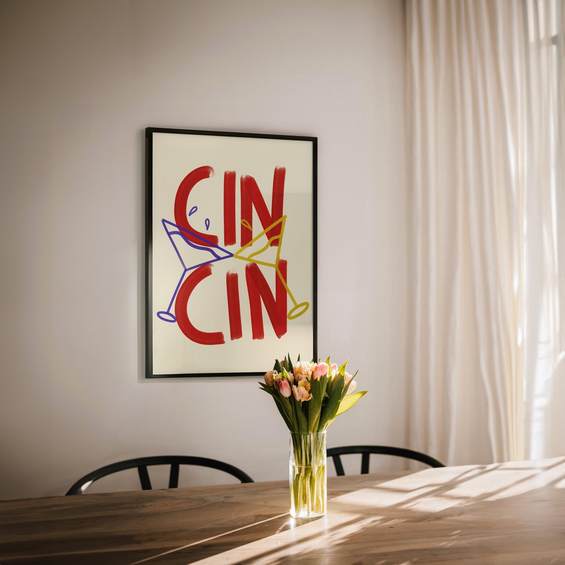 Cin Cin Cheers Clinking Cocktail Glasses Red Bar Cart Poster - Image 2