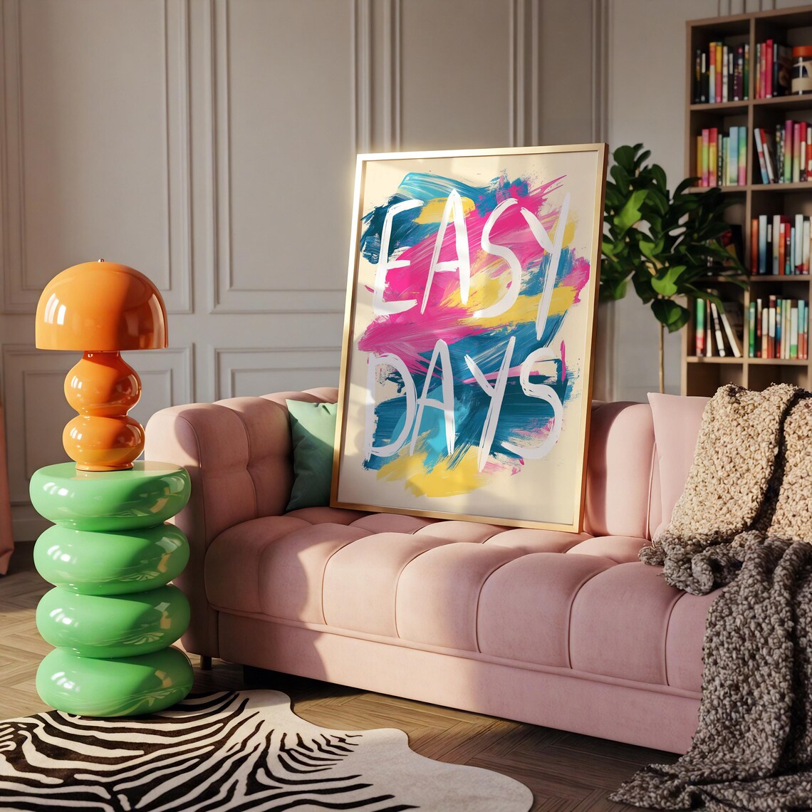 Easy Days White Brush Lettering Colorful Abstract Uplifting Wall Poster - Image 2