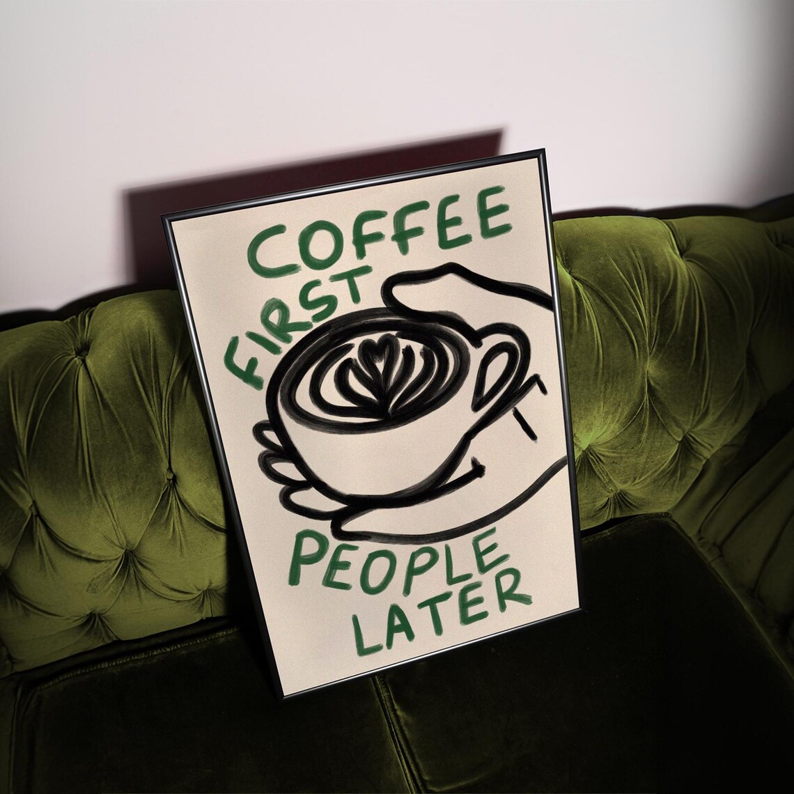 Coffee First People Later Art Print, Mid-Century Doodle - Image 2