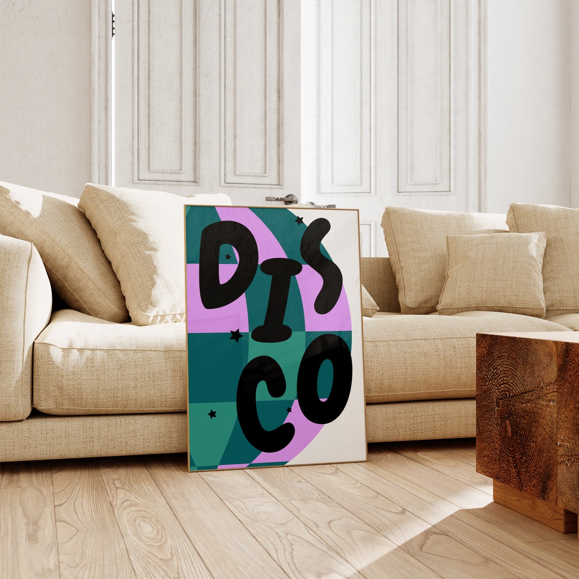Disco Bold Groovy Lettering Green Purple Retro Dance Party Pop Poster - Image 2