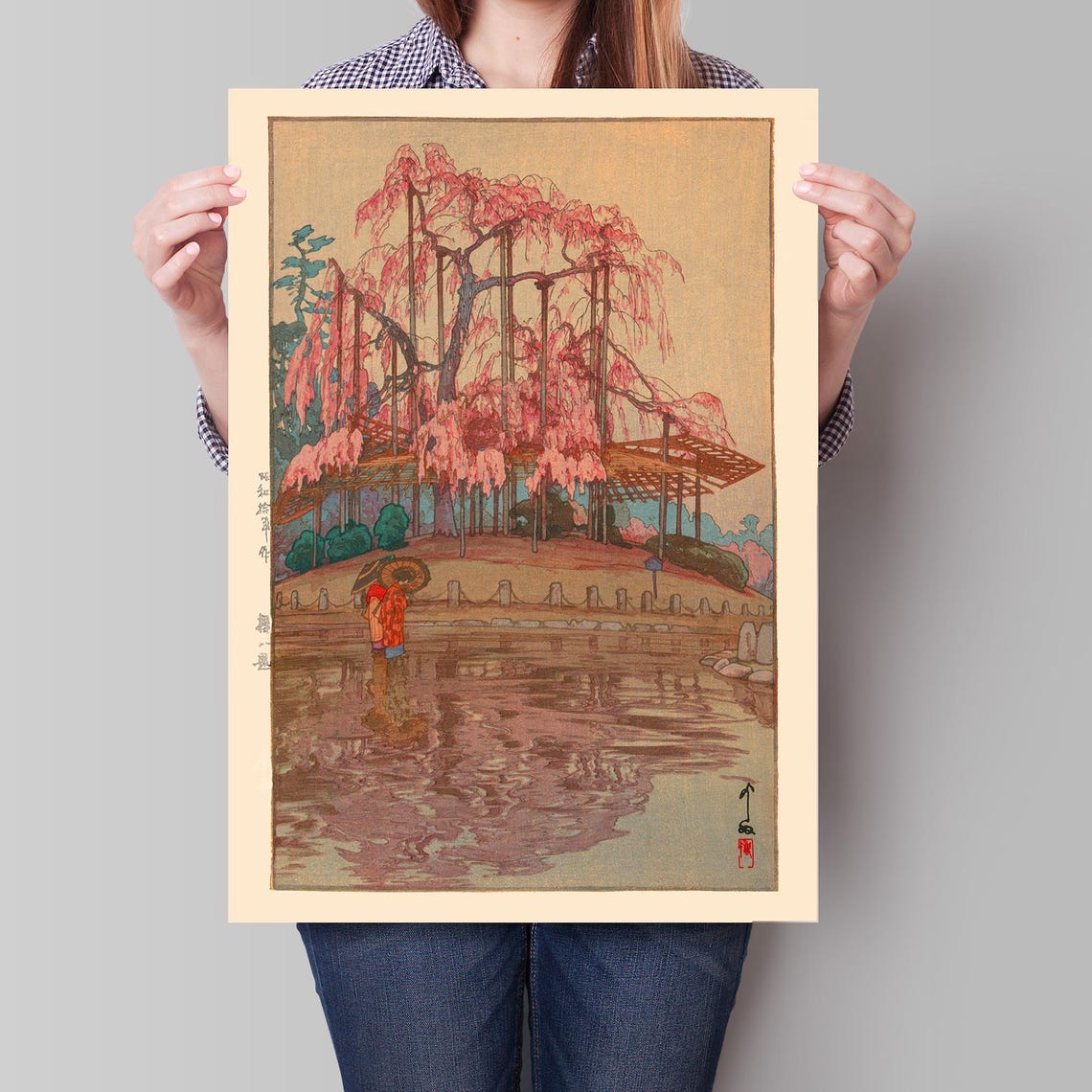 Weeping Cherry Tree Over Reflecting Pond Yoshida Hiroshi Spring Poster - Image 3