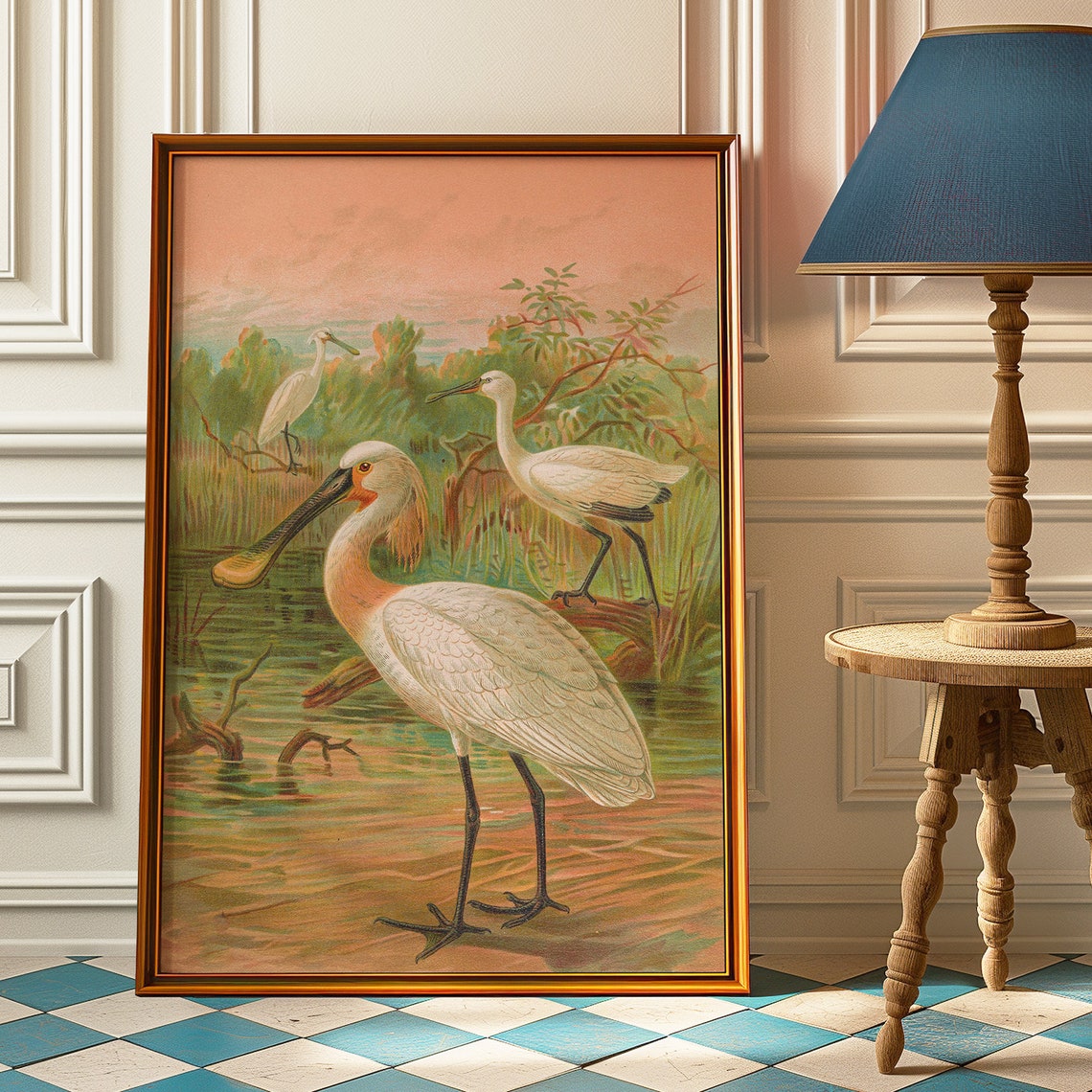 White Spoonbills Wading in Wetlands Vintage Naturalist Bird Art Poster - Image 2