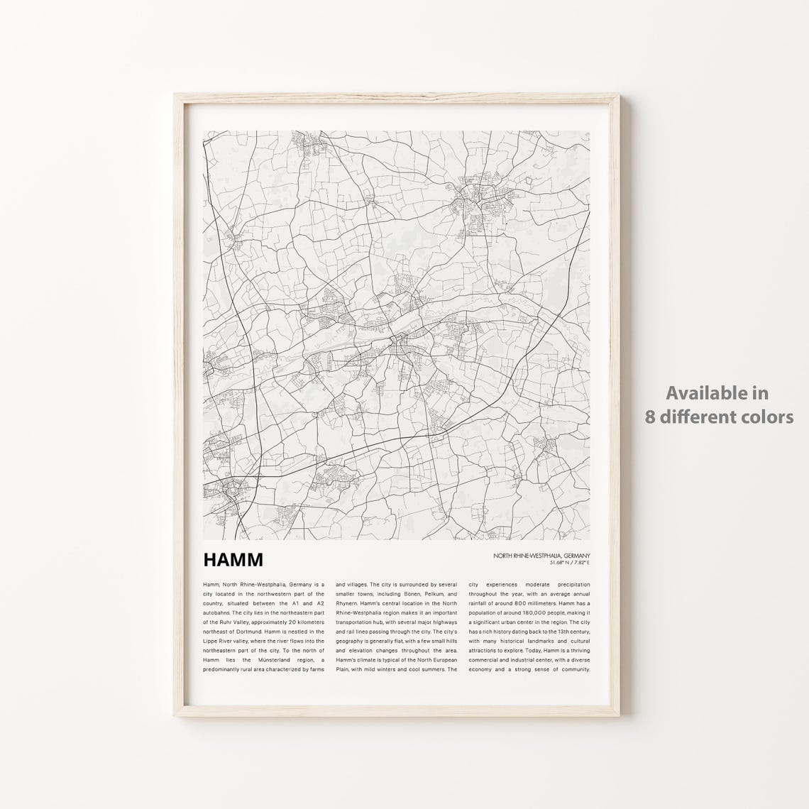 Hamm Map Print Travel Wall Decor Art North Rhinewestphalia Housewarming Gift