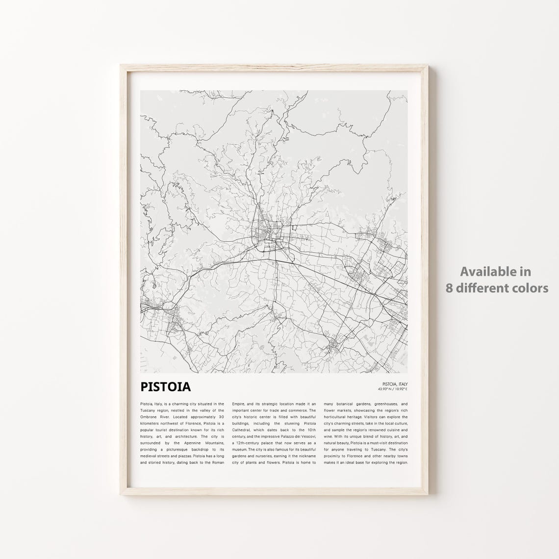 Pistoia Italy City Street Map Minimalist Tuscan Travel Poster